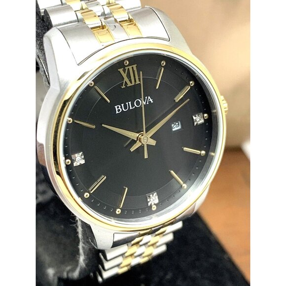Bulova Women's Watch 98P198 Black Dial Diamond Quartz Two Tone Stainless Steel - Picture 1 of 14
